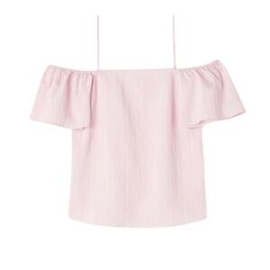 H&M Off-Shoulder Blouse Flutter Sleeve Spaghetti Strap Stripe White Pink W 2 NWT